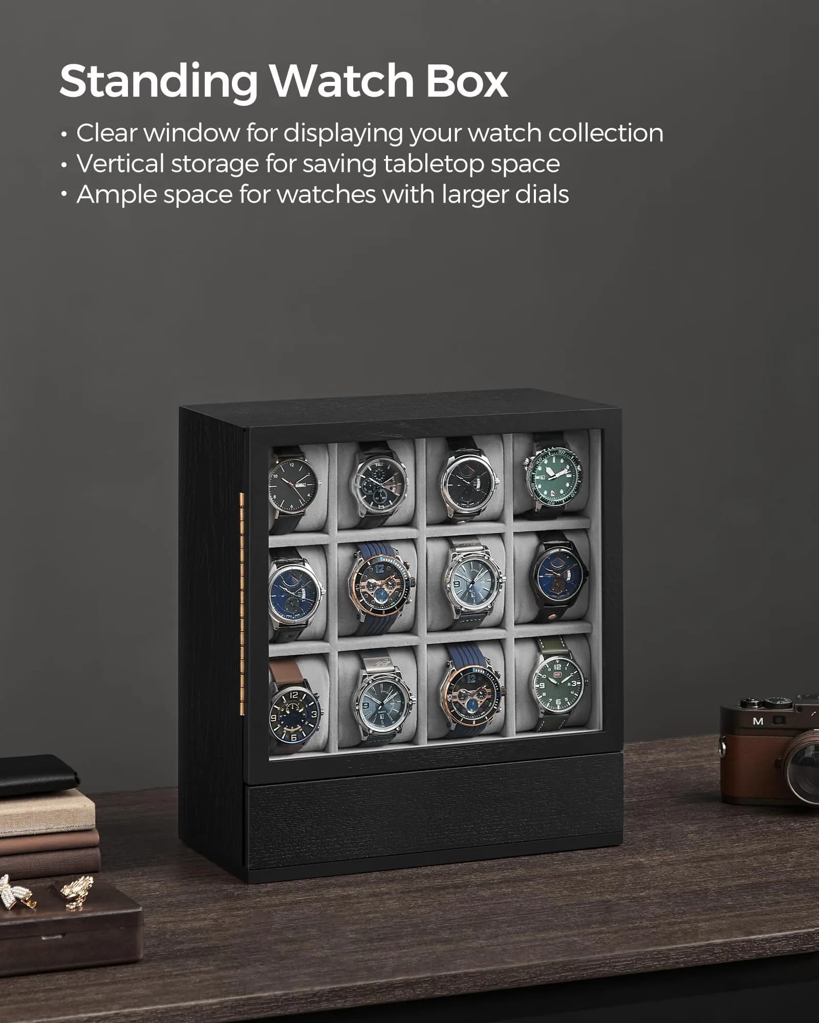 SONGMICS 12 Watch Display Case with Hidden Storage 32.5cm (12.8 inches) | Organize & Protect Your Timepieces - view 2