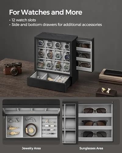 SONGMICS 12 Watch Display Case with Hidden Storage 32.5cm (12.8 inches) | Organize & Protect Your Timepieces thumbnail 3