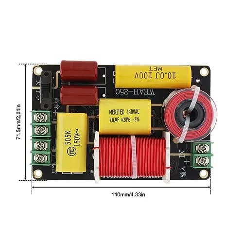 DriSentri 2 Way Crossover for Speaker 250W 4-12Ω | High-Low Frequency Divider for HiFi Speakers thumbnail 2