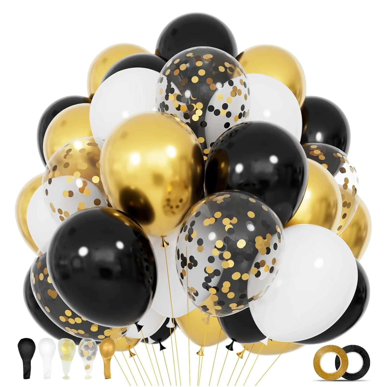 KUULBELA Black White Gold Balloons 68 Pcs | Assorted Colors Party Pack - main product image