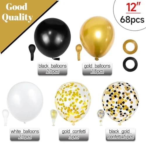 KUULBELA Black White Gold Balloons 68 Pcs | Assorted Colors Party Pack thumbnail 2