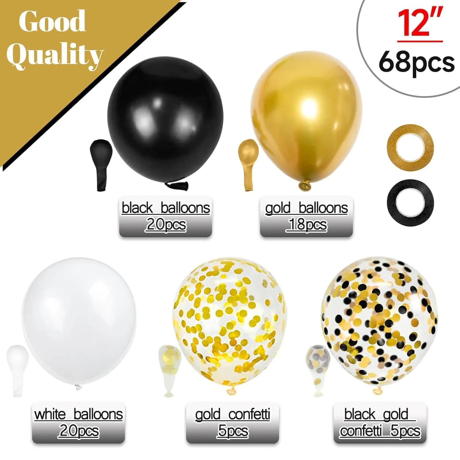 KUULBELA Black White Gold Balloons 68 Pcs | Assorted Colors Party Pack - view 2