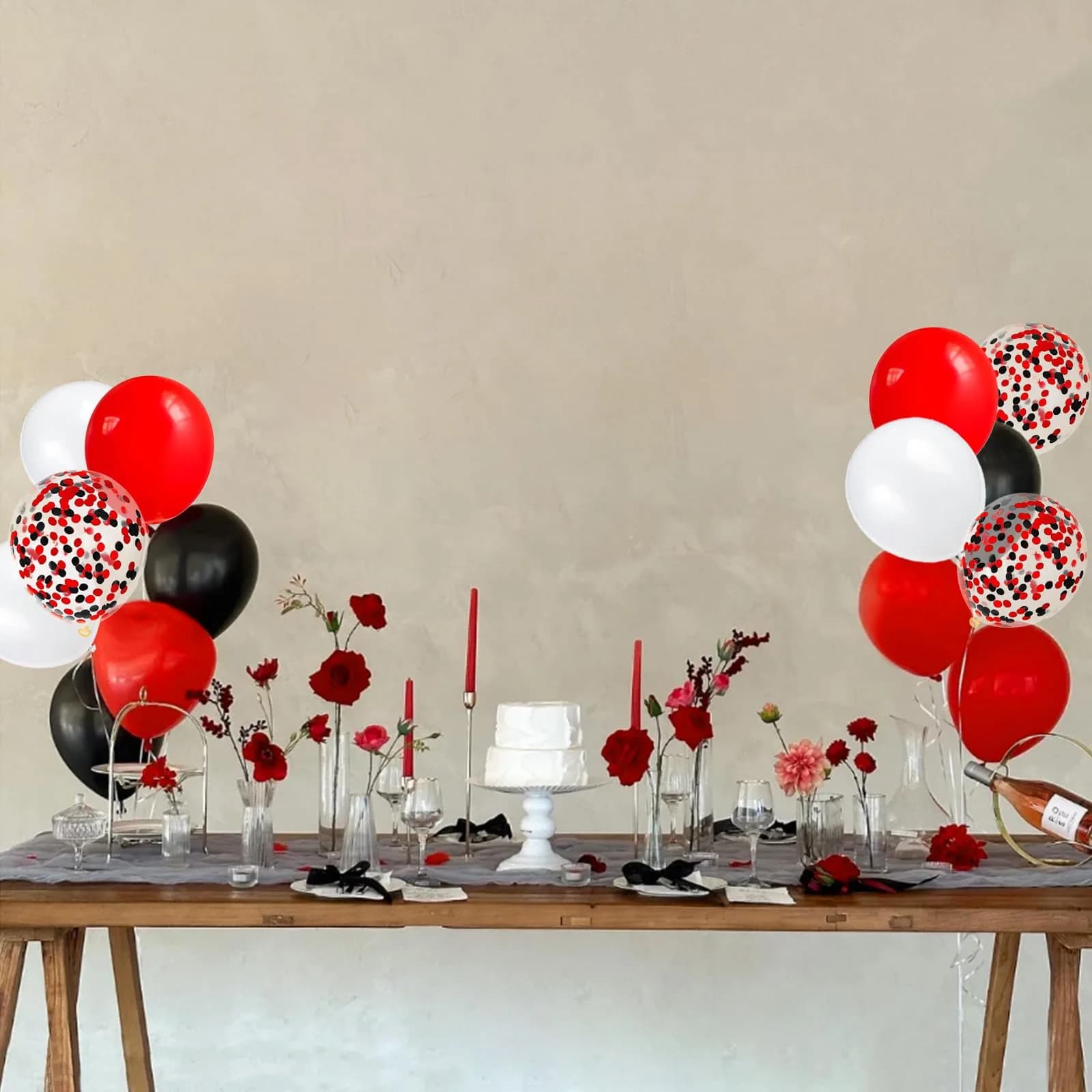 KUULBELA 68Pcs Red Black White Latex Balloons 12 Inch with Confetti | Assorted Colors Value Pack - view 5