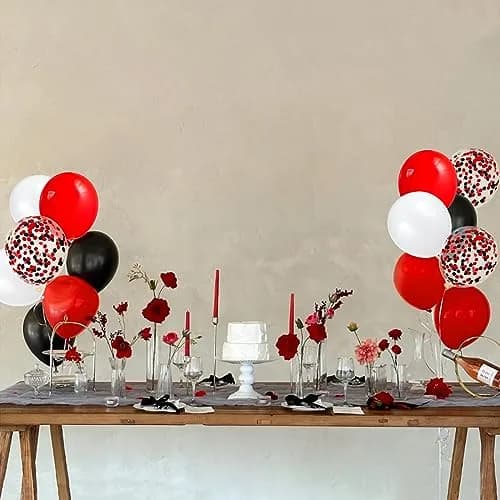 KUULBELA 68Pcs Red Black White Latex Balloons 12 Inch with Confetti | Assorted Colors Value Pack thumbnail 5
