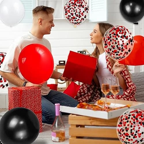 KUULBELA 68Pcs Red Black White Latex Balloons 12 Inch with Confetti | Assorted Colors Value Pack thumbnail 6