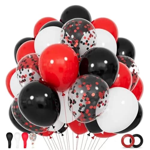 KUULBELA 68Pcs Red Black White Latex Balloons 12 Inch with Confetti | Assorted Colors Value Pack thumbnail 1