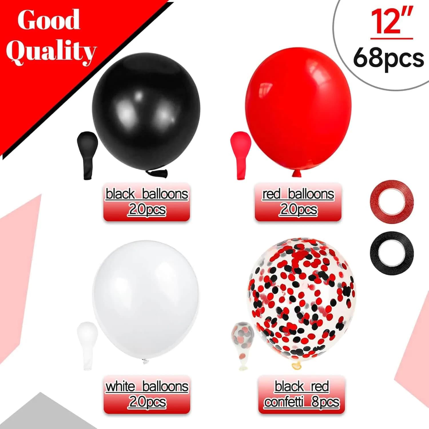 KUULBELA 68Pcs Red Black White Latex Balloons 12 Inch with Confetti | Assorted Colors Value Pack - view 2