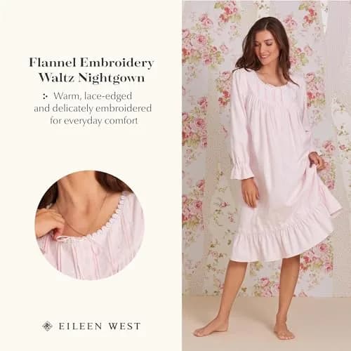 Eileen West 100% Cotton Flannel Nightgown 42" Long Sleeve | Elegant, Warm & Breathable thumbnail 4