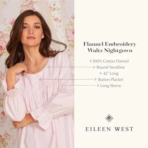 Eileen West 100% Cotton Flannel Nightgown 42" Long Sleeve | Elegant, Warm & Breathable thumbnail 3