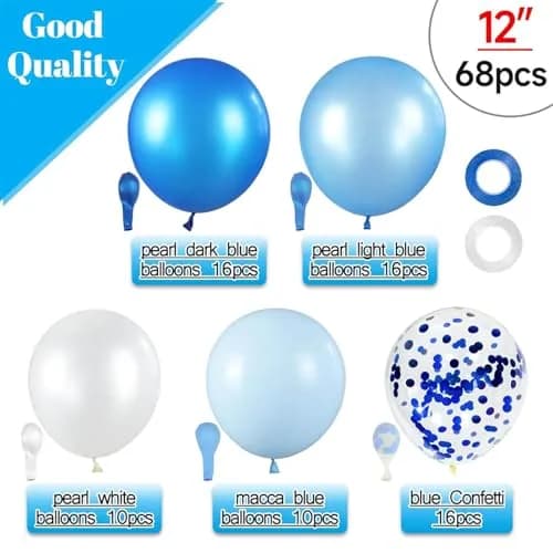 KUULBELA 68Pcs Blue and White Balloons Kit 12 Inch | Assorted Colors Balloon Value Pack thumbnail 2