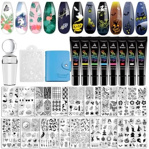 Biutee 26 Piece Nail Art Stamping Kit with 8 Colors Gel Polish & Storage Bag | Professional DIY Manicure Tools thumbnail 1