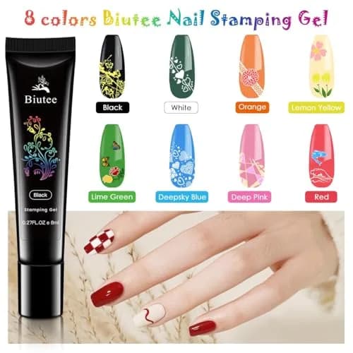 Biutee 26 Piece Nail Art Stamping Kit with 8 Colors Gel Polish & Storage Bag | Professional DIY Manicure Tools thumbnail 2