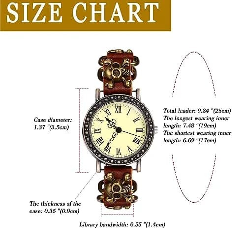 JewelryWe Vintage Wrist Watch Punk Skull Leather Quartz Watch for Women & Men | 1.5" Case, Leather Band, Water-Resistant thumbnail 6