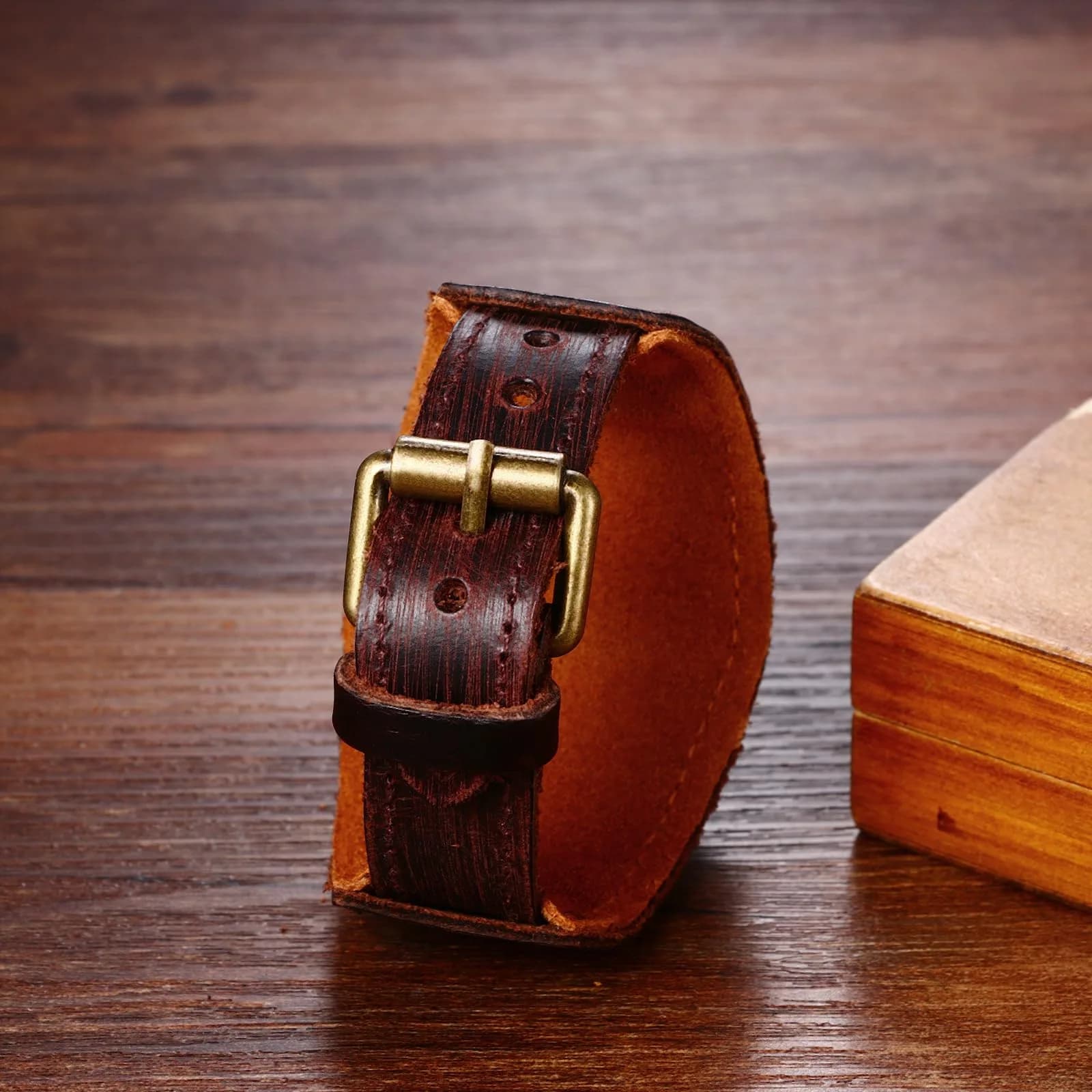 Avaner Men's Vintage Leather Watch: Retro Punk Wide Cuff Steampunk Analog Quartz 47mm (1.85") | Japanese Movement - view 3