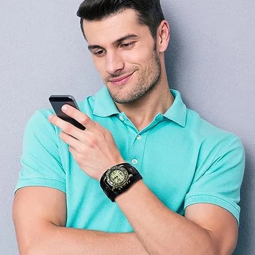 Avaner Men's Vintage Leather Watch: Retro Punk Wide Cuff Steampunk Analog Quartz 47mm (1.85") thumbnail 4