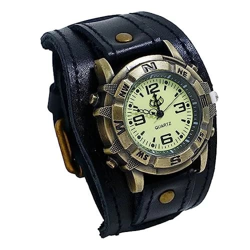 Avaner Men's Vintage Leather Watch: Retro Punk Wide Cuff Steampunk Analog Quartz 47mm (1.85") thumbnail 1