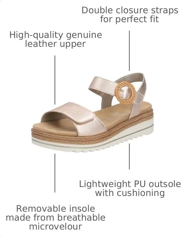Remonte Women's Strappy Sandals D0Q52 | Soft Leather Summer Footwear in Pink 7 US thumbnail 4