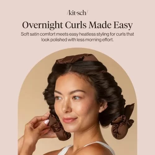 Kitsch Satin Heatless Curls Overnight Set - Chocolate | 34" Rod & 2 Scrunchies thumbnail 9