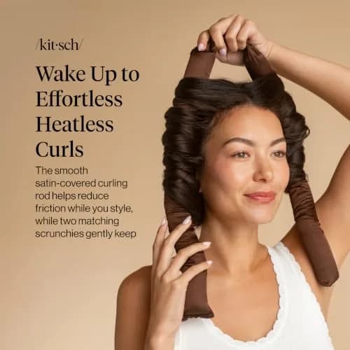 Kitsch Satin Heatless Curls Overnight Set - Chocolate | 34" Rod & 2 Scrunchies thumbnail 2