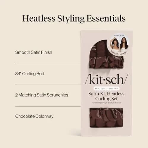Kitsch Satin Heatless Curls Overnight Set - Chocolate | 34" Rod & 2 Scrunchies thumbnail 3