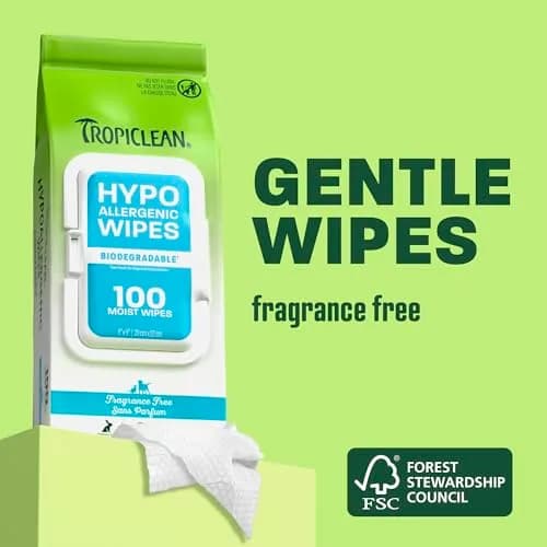 TropiClean Hypoallergenic Dog Wipes, Unscented, 100ct, 4 Pack | Fragrance-Free Grooming Wipes for Sensitive Skin thumbnail 2