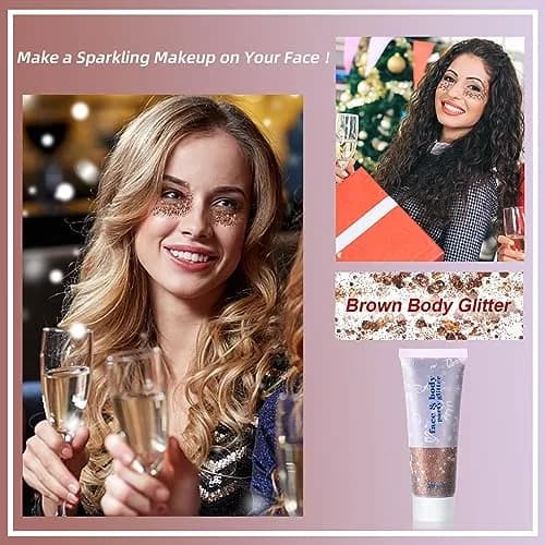 MEICOLY Brown Body Glitter Gel 50ml (1.69 Fl Oz) | Self-Adhesive Chunky Glitter for Face, Body, Hair thumbnail 5