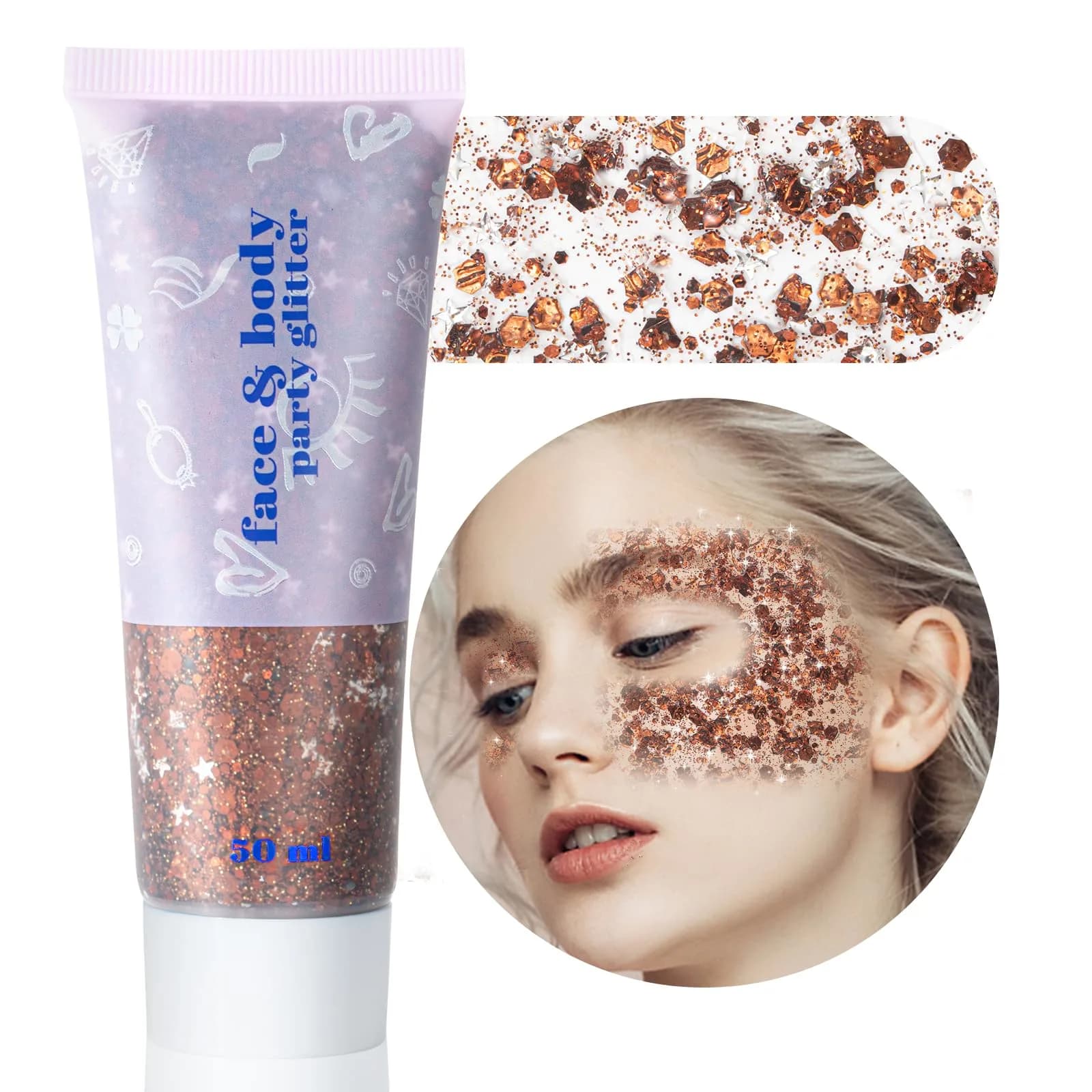 MEICOLY Brown Body Glitter Gel 50ml (1.69 Fl Oz) | Self-Adhesive Chunky Glitter for Face, Body, Hair - main product image