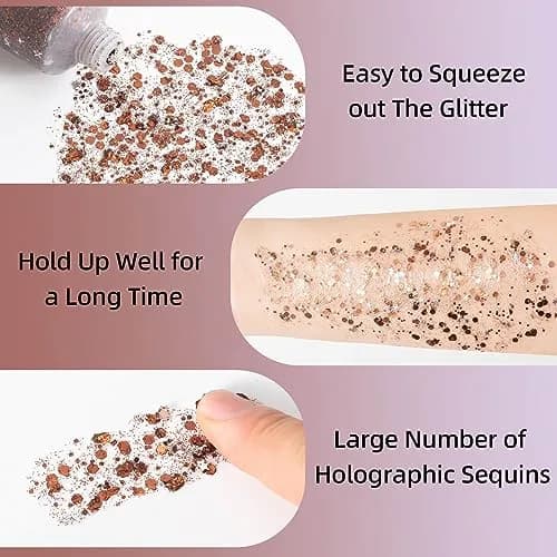 MEICOLY Brown Body Glitter Gel 50ml (1.69 Fl Oz) | Self-Adhesive Chunky Glitter for Face, Body, Hair thumbnail 3