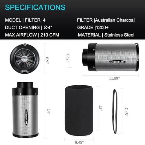 MELONFARM 4 inch Air Carbon Filter with Australia Virgin Charcoal | 14cm Fan Low Noise & Speed Control thumbnail 6