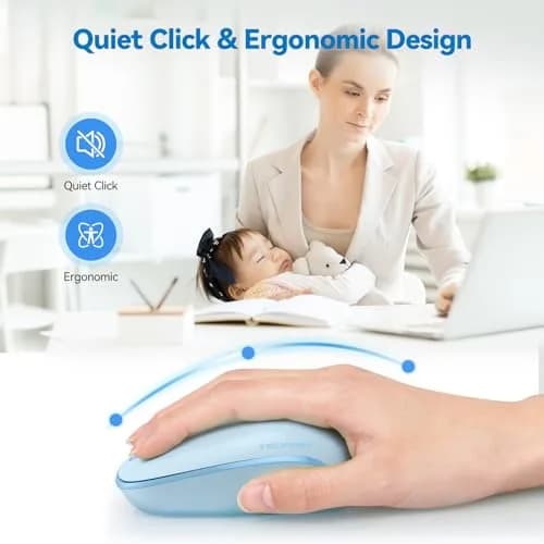 TECKNET Compact Ambidextrous Wireless Mouse for Laptop Blue | Portable, Quiet, 1600 DPI thumbnail 4