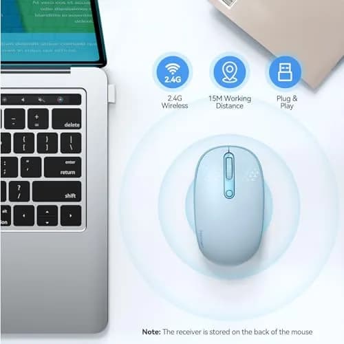 TECKNET Compact Ambidextrous Wireless Mouse for Laptop Blue | Portable, Quiet, 1600 DPI thumbnail 2