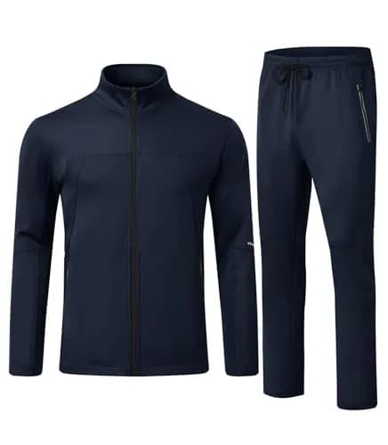Rdruko Men's 2 Piece Track Suit Set with Zipper Pockets & Reflective Strips | Navy Blue, Large (939 g) thumbnail 1