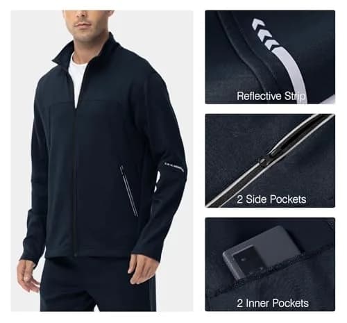 Rdruko Men's 2 Piece Track Suit Set with Zipper Pockets & Reflective Strips | Navy Blue, Large (939 g) thumbnail 5