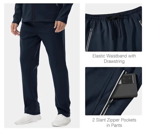 Rdruko Men's 2 Piece Track Suit Set with Zipper Pockets & Reflective Strips | Navy Blue, Large (939 g) thumbnail 6