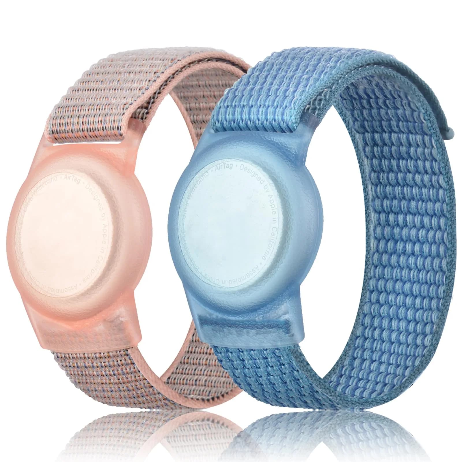 Qonuiy Fenlan Kids AirTag Wristband with Protective Case | 18 cm (7.1 in) - Pink & Blue - main product image