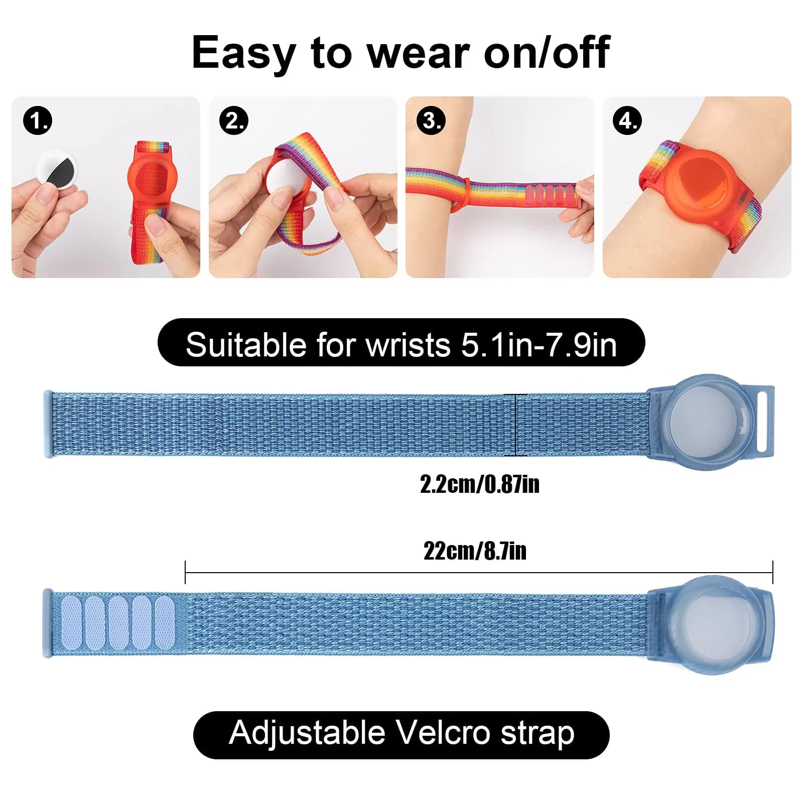 Qonuiy Fenlan Kids AirTag Wristband with Protective Case | 18 cm (7.1 in) - Pink & Blue - view 2