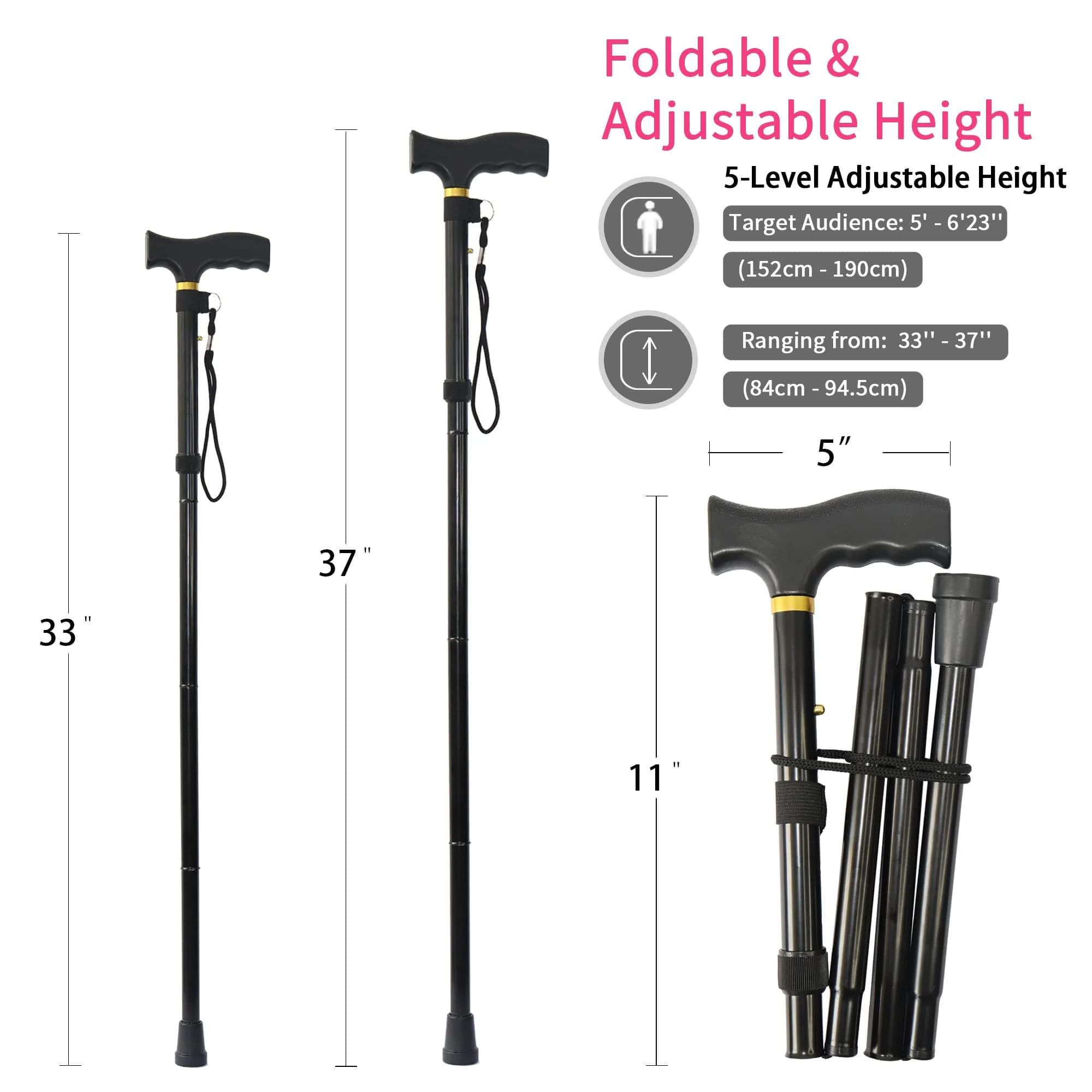 CLOKTA Folding Cane with Floral Pattern, 33-37 inch Adjustable Height | Lightweight Aluminum Mobility Aid - view 2