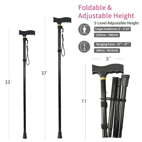 CLOKTA Folding Cane with Floral Pattern, 33-37 inch Adjustable Height | Lightweight Aluminum Mobility Aid thumbnail 2