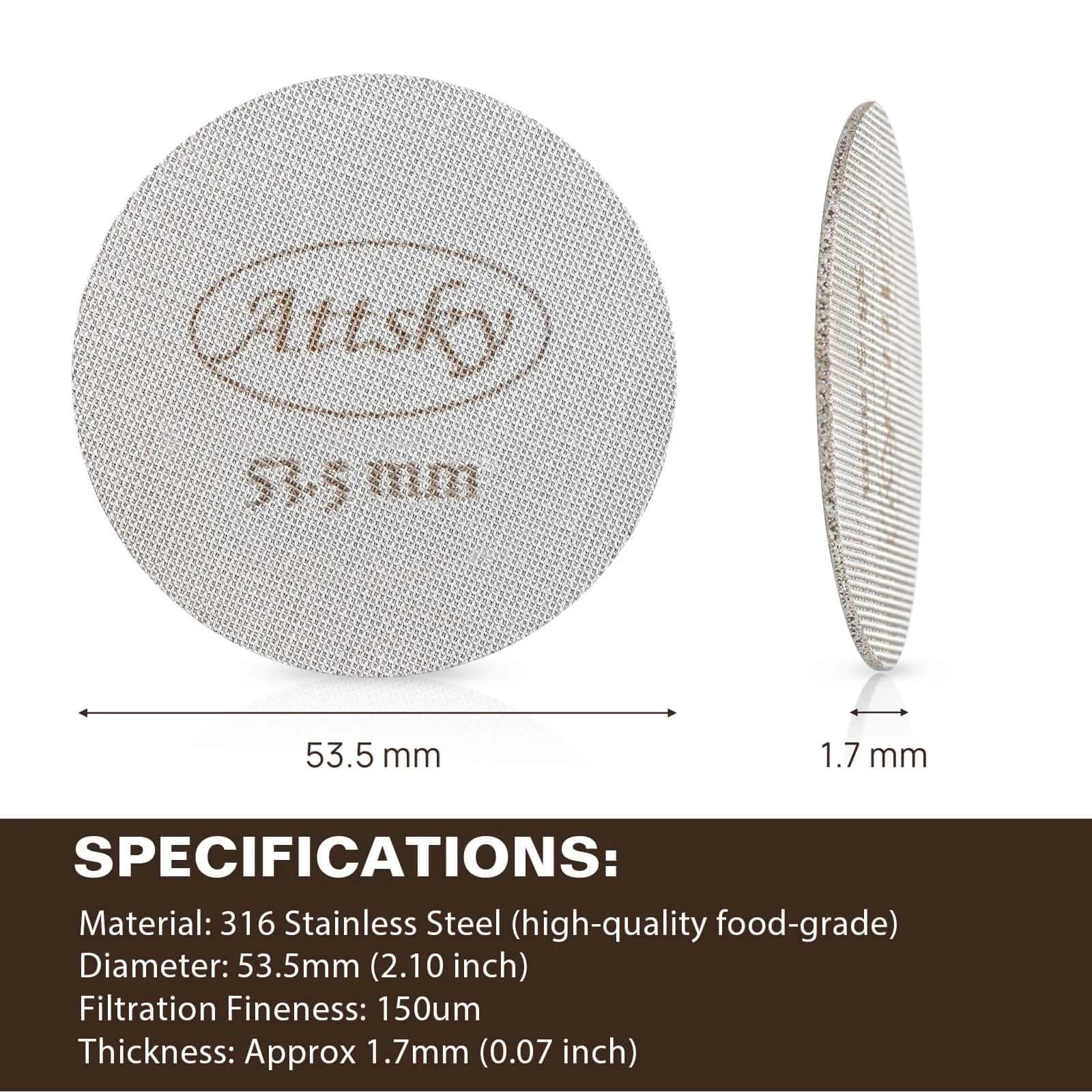 Attsky 53.5mm Espresso Puck Screen for 54mm Portafilter | 316 Stainless Steel, 1.7mm Thickness, 150um Mesh - view 2