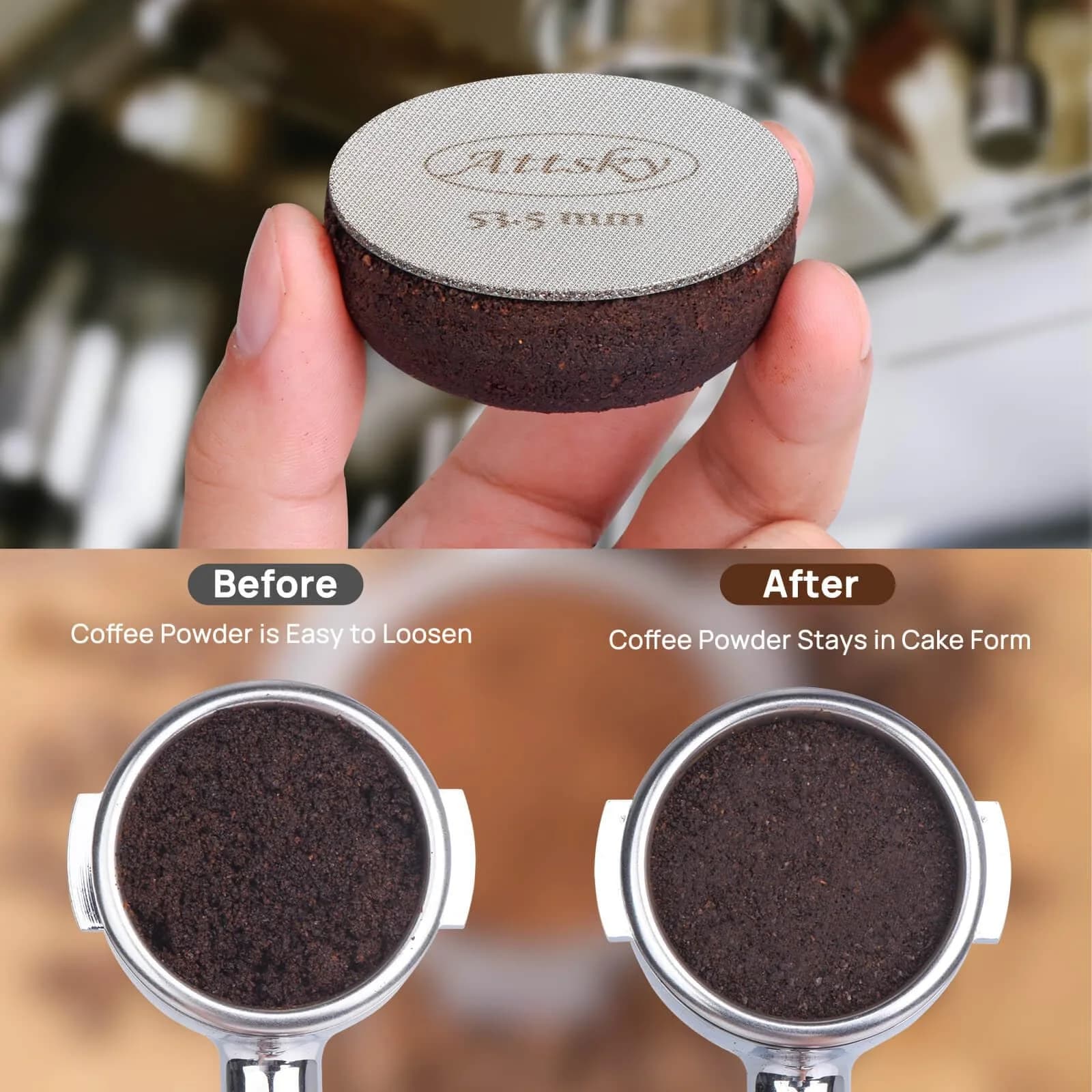Attsky 53.5mm Espresso Puck Screen for 54mm Portafilter | 316 Stainless Steel, 1.7mm Thickness, 150um Mesh - view 4