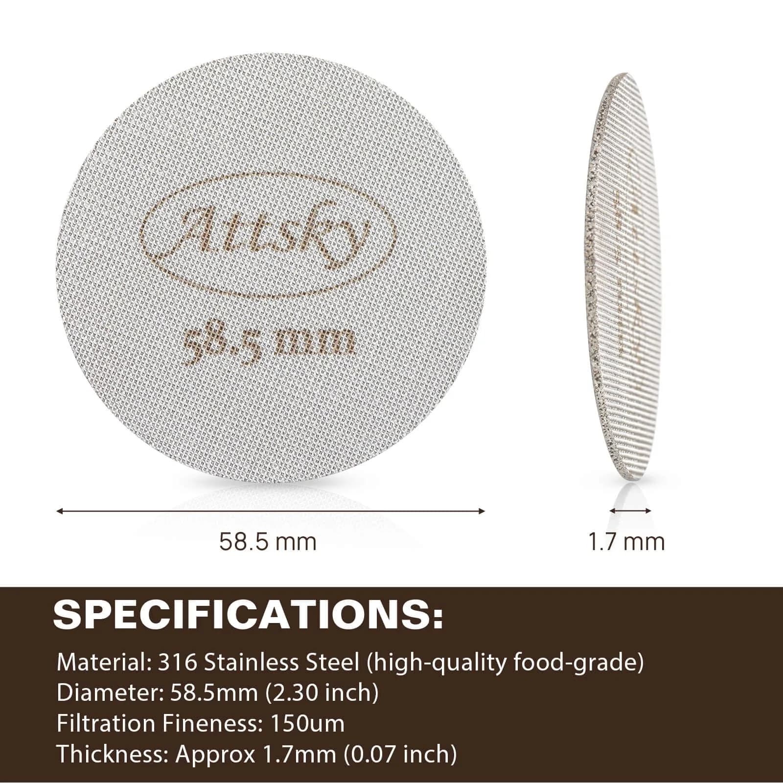 Attsky 58.5mm Espresso Puck Screen for 58mm Portafilter | 316 Stainless Steel, 1.7mm Thickness, 150um Mesh - view 2