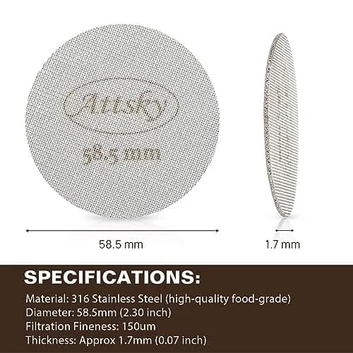 Attsky 58.5mm Espresso Puck Screen for 58mm Portafilter | 316 Stainless Steel, 1.7mm Thickness, 150um Mesh thumbnail 2