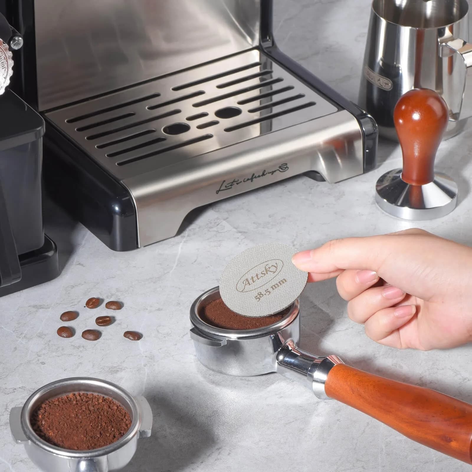 Attsky 58.5mm Espresso Puck Screen for 58mm Portafilter | 316 Stainless Steel, 1.7mm Thickness, 150um Mesh - view 3