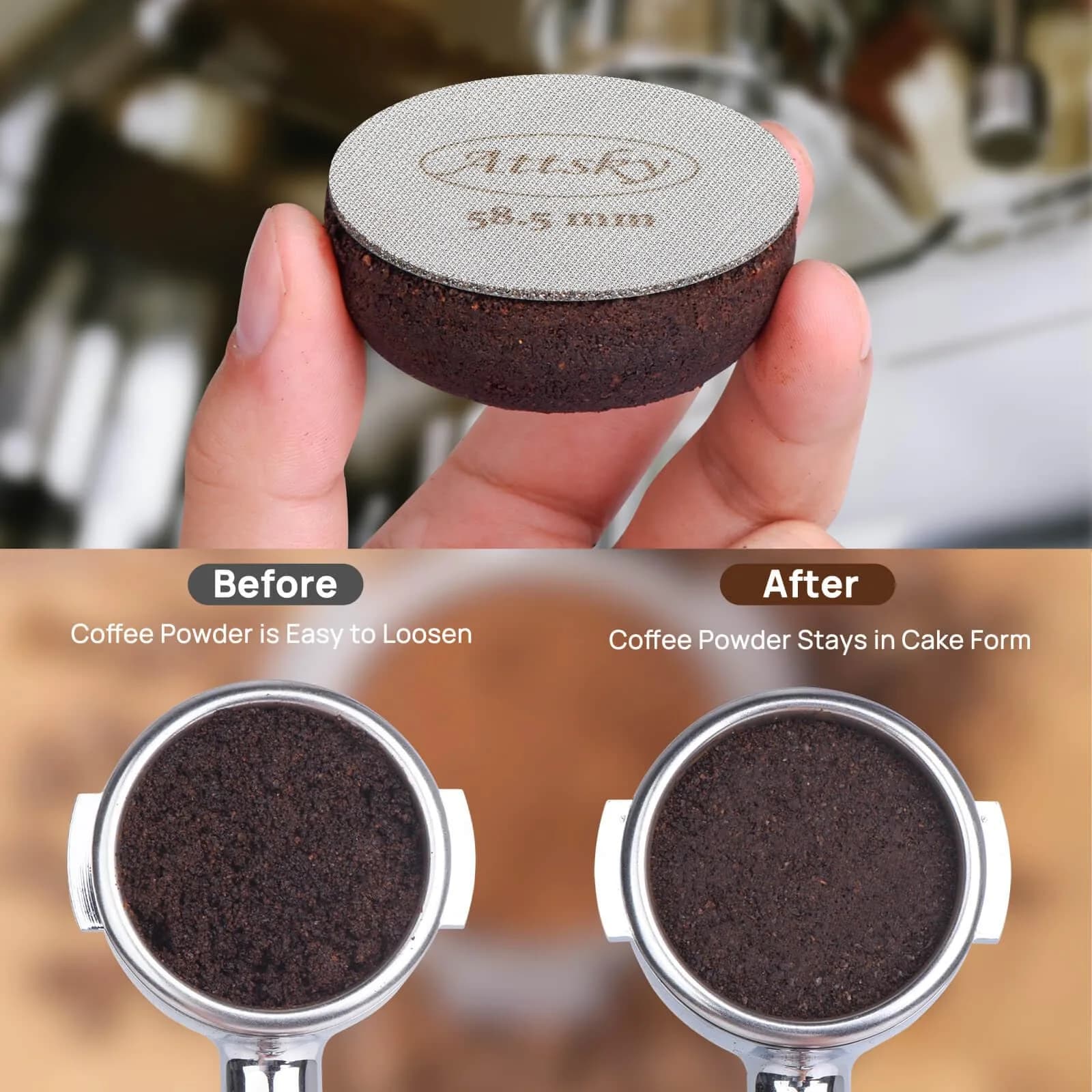 Attsky 58.5mm Espresso Puck Screen for 58mm Portafilter | 316 Stainless Steel, 1.7mm Thickness, 150um Mesh - view 4