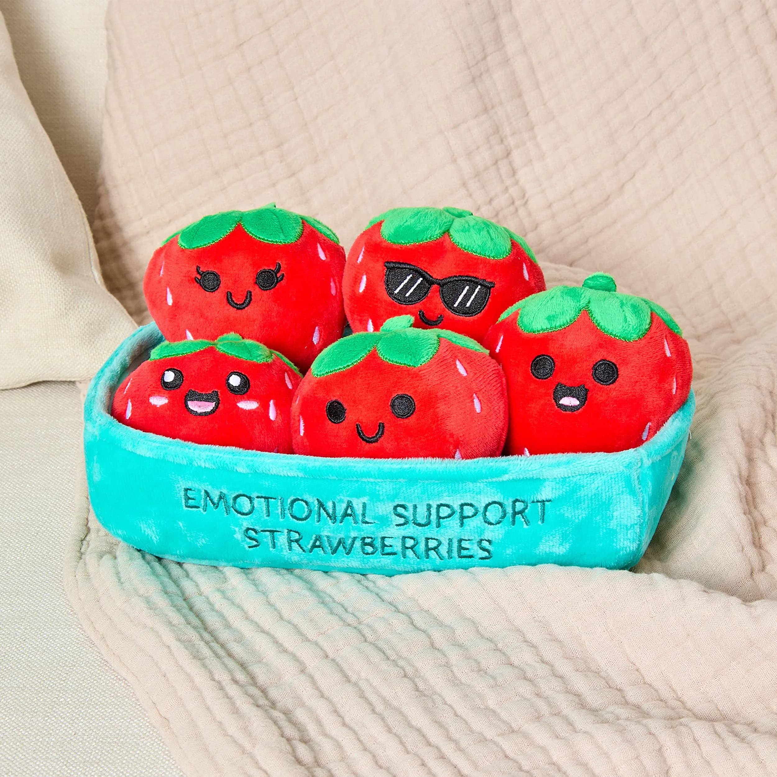 Relatable Emotional Support Strawberries Plush Set with Basket (5 Plushies, Red) - view 2