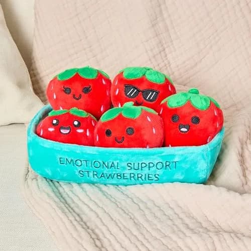Relatable Emotional Support Strawberries Plush Toy Set with Basket | 5 Plushies + 1 Basket (Red) thumbnail 2