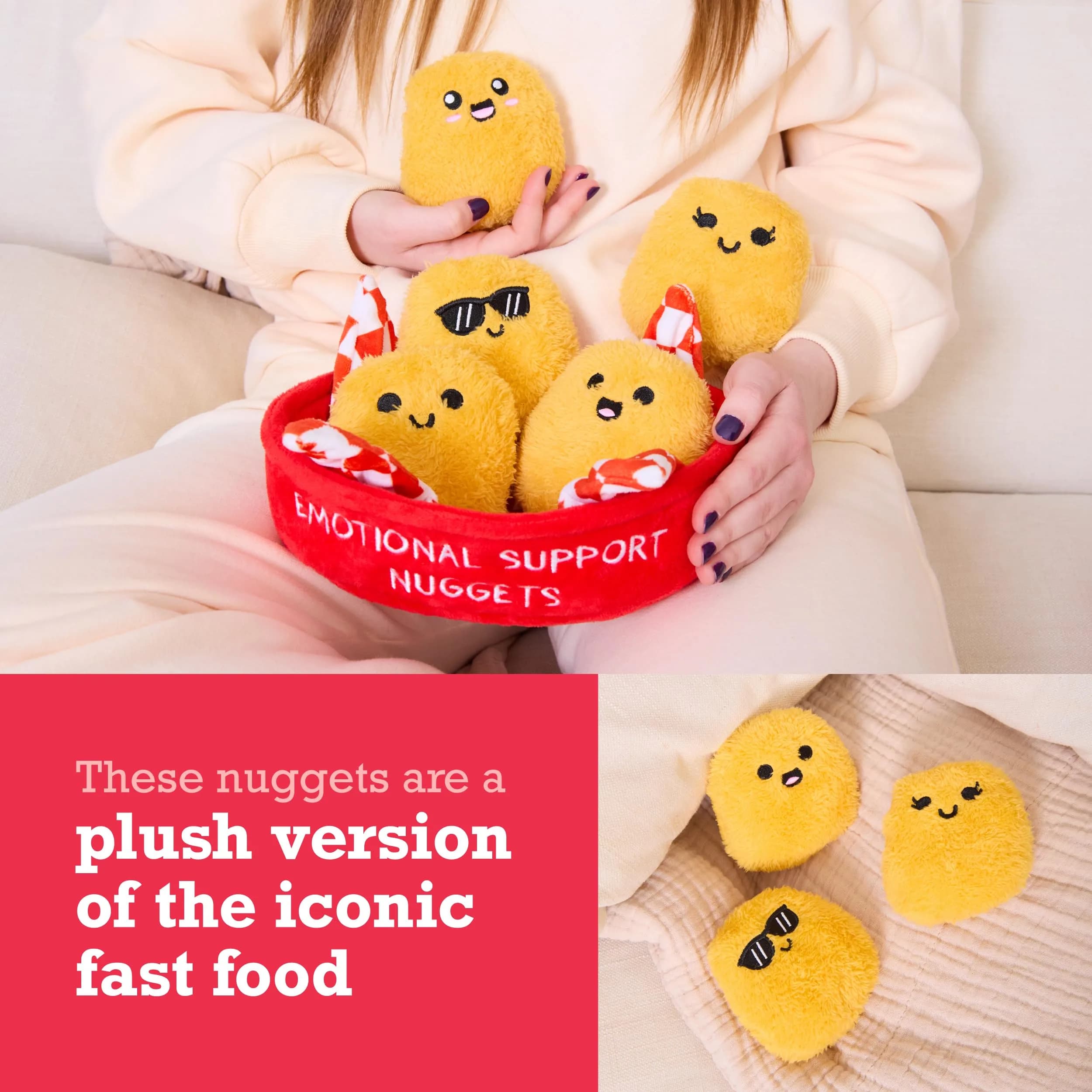WHAT DO YOU MEME? Emotional Support Chicken Nuggets Plush Toy Set (5 Plushies + Basket) | ASTM-Tested, Non-Toxic, BPA-Free - view 2