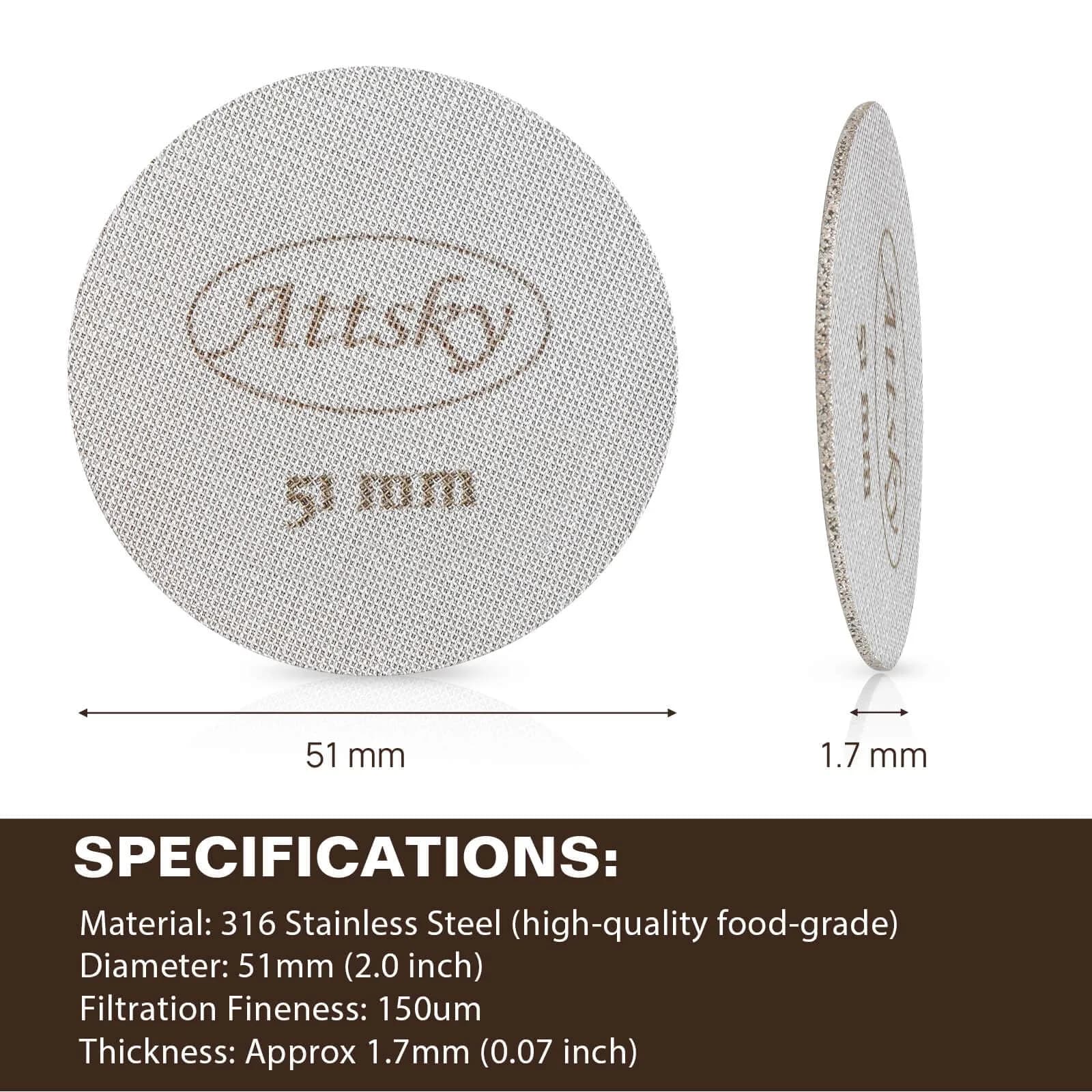 Attsky 51mm Espresso Puck Screen for Portafilter | 316 Stainless Steel, 1.7mm Thick, 150μm Mesh - view 2