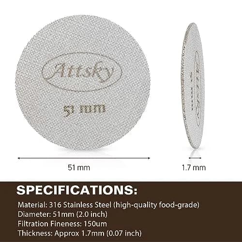 Attsky 51mm Espresso Puck Screen for Portafilter | 316 Stainless Steel, 1.7mm Thick, 150μm Mesh thumbnail 2