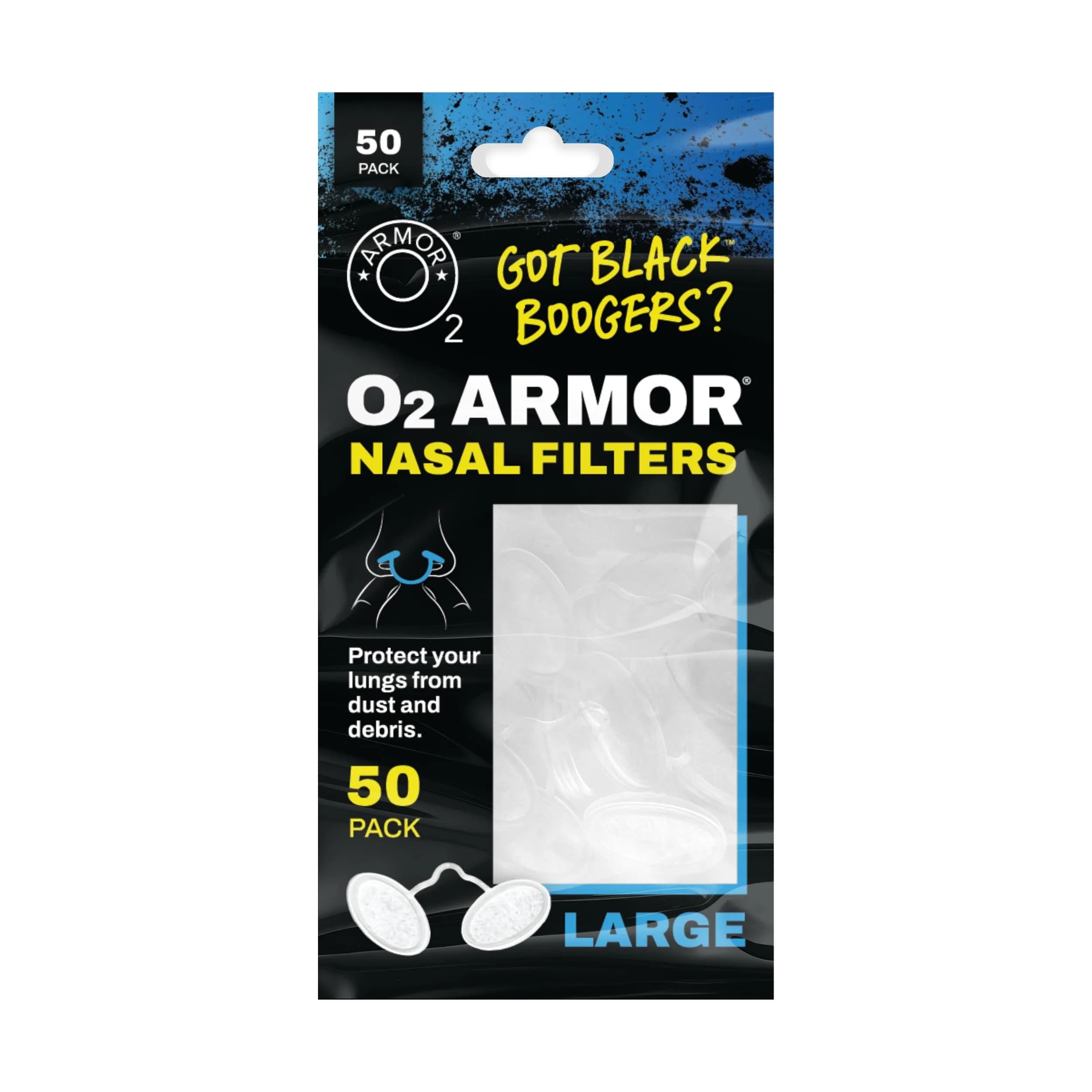 O2 Armor Nose Filters for Welding, Dust & Allergies - Large Size, 50 Pack | Discreet Nasal Air Filters for Cleaner Breathing - main product image